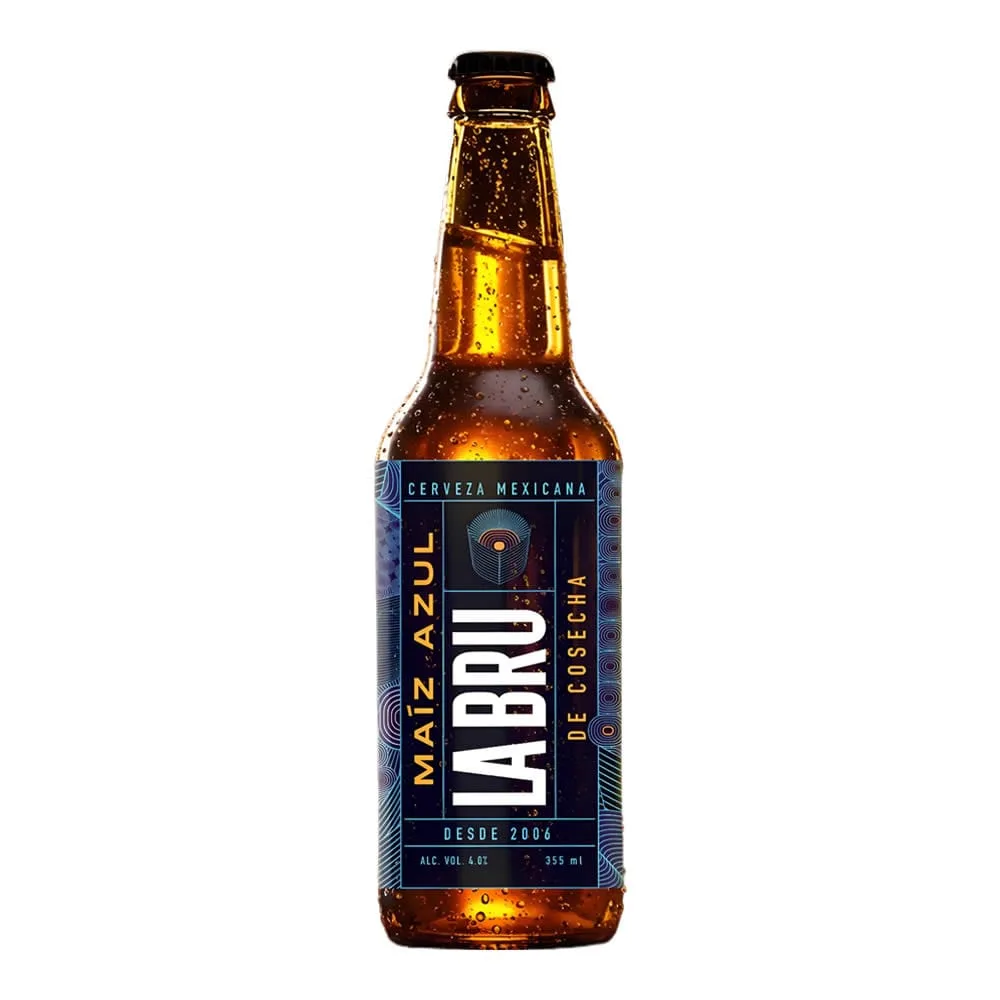 Cerveza La Br&uuml; Ma&iacute;z Azul